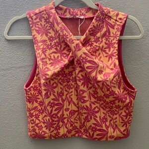 Zara Pink and Orange Floral Twist Crop Top NWOT